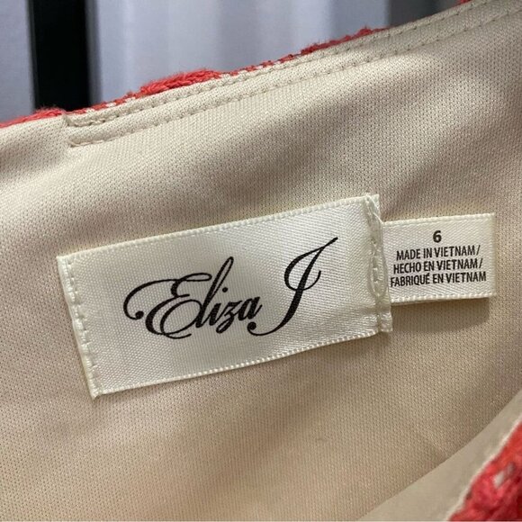 Eliza J 3/4 Length Sleeve Lace Shift Dress Coral Pink Boat Neck Size 6 - Picture 4 of 8